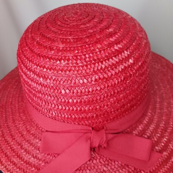 Vintage Red Straw Hat with Ribbon & Bow. - Picture 5 of 8